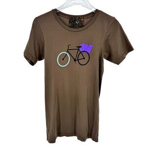 Freecity T Shirt Bread and Bikes Small Brown